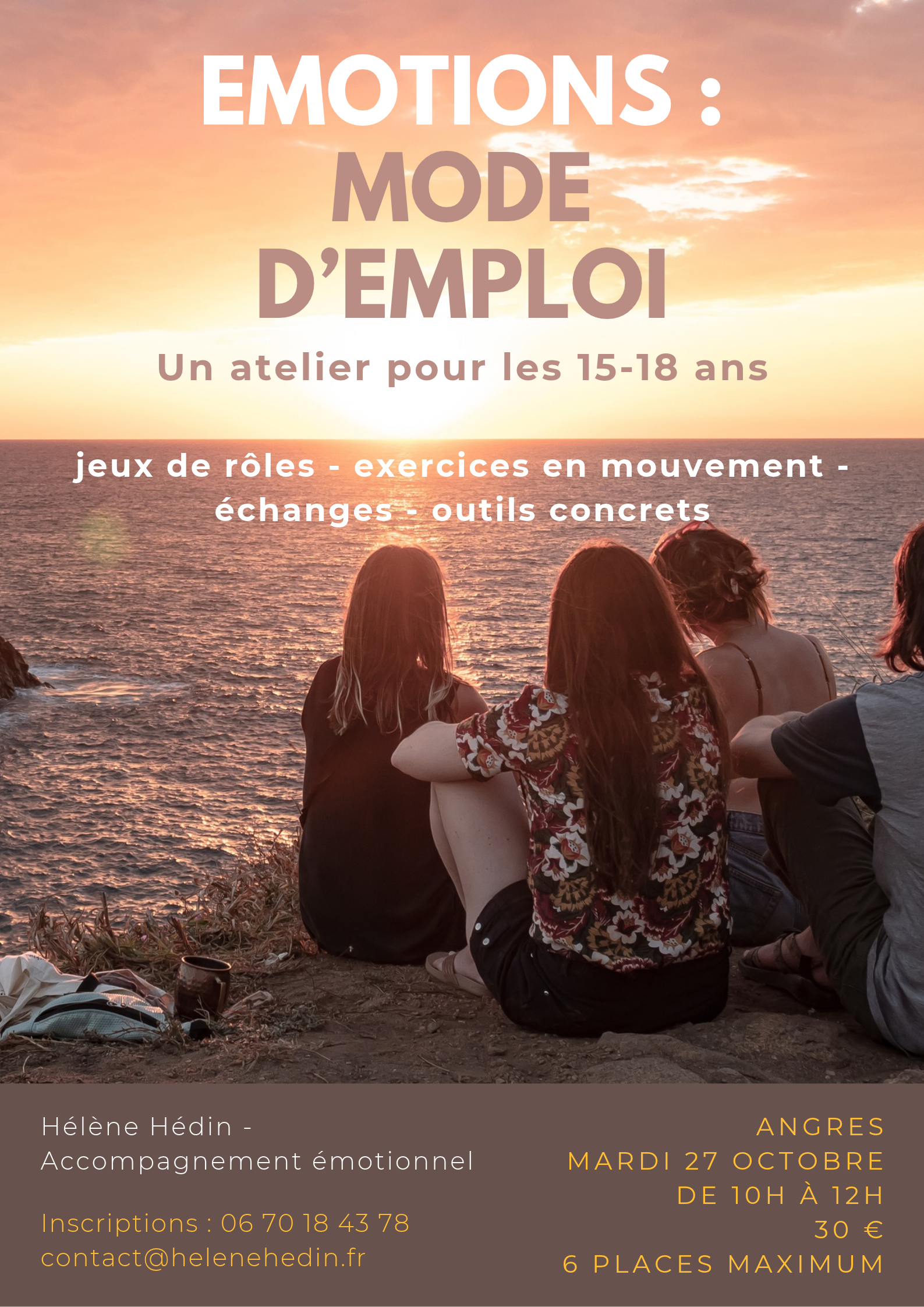 Affiche de l'atelier Émotions : mode d'emploi, pour les 15-18 ans